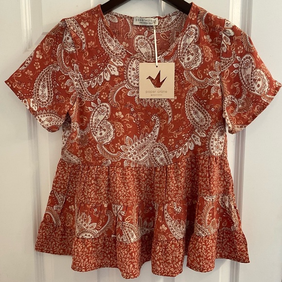Paper Crane Paisley & Floral Baby Doll Top - NWT - Size XS - Picture 3 of 9
